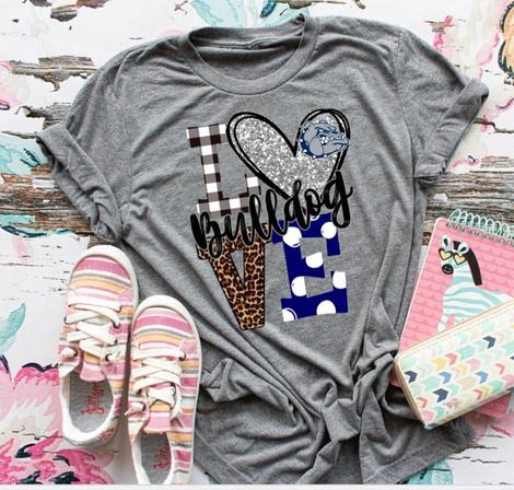 Bulldog love adult tee