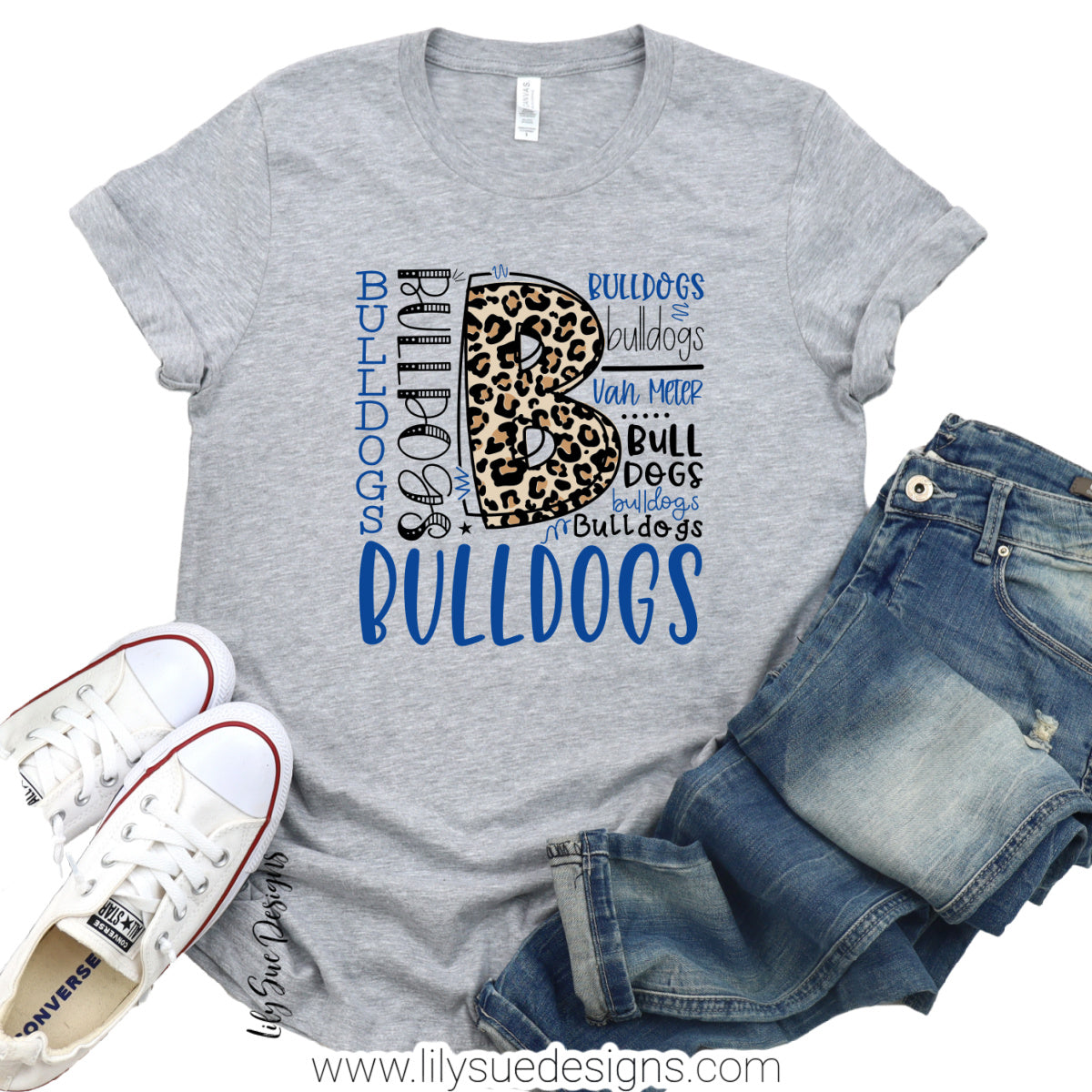 Blue Bulldog Typography Adult Tshirt