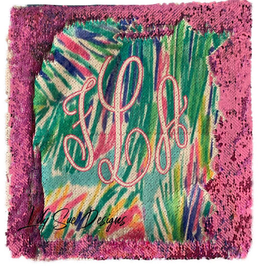 LP Monogram Mermaid Sequin Pillow Cover