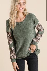 Olive Velvet chunky sweater