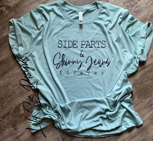 Side Parts and Skinny Jeans